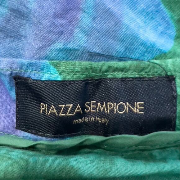 Piazza Sempione Skirt Sz 44 Large Blue Green Floral Ruffle Knee Y2K Cotton ZIp - Picture 6 of 8